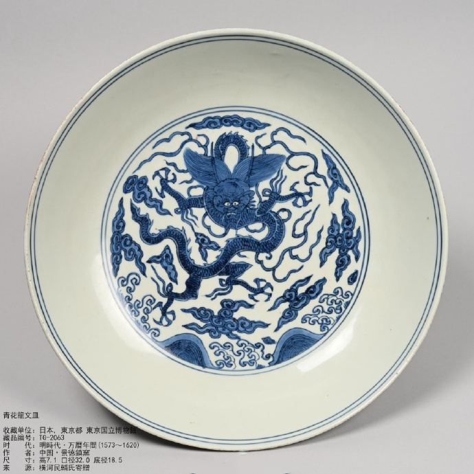明万历 捧日楼款青花云龙纹大盘