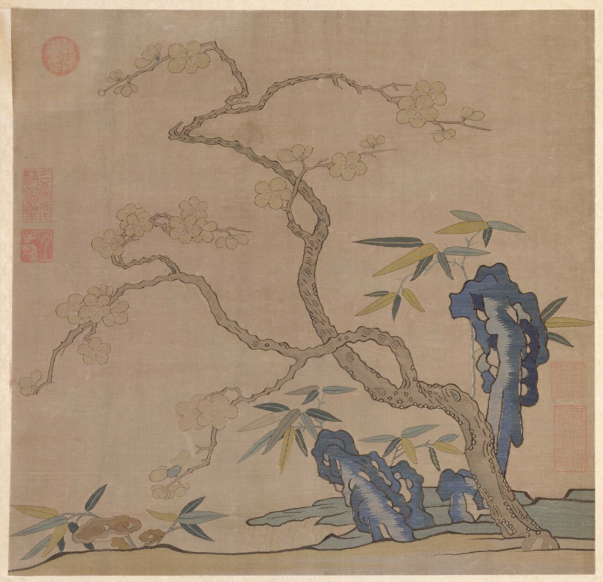 明 《缂丝花卉册之梅花》，故宫博物院藏。