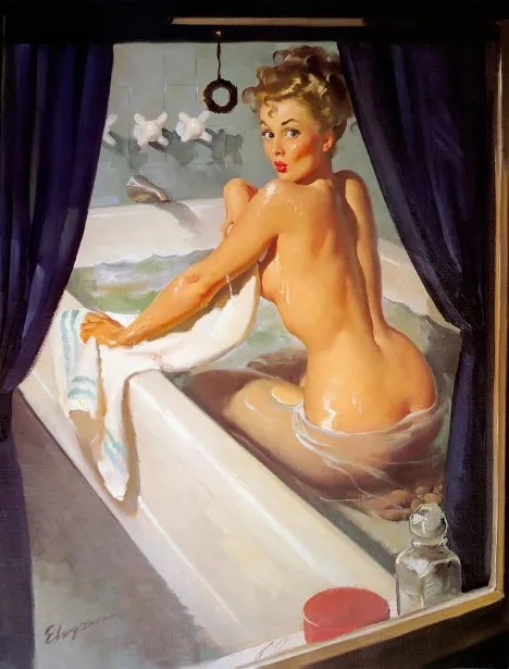 吉尔·埃尔夫格伦(Gil Elvgren) 的著名画作《天哪，窥视者》