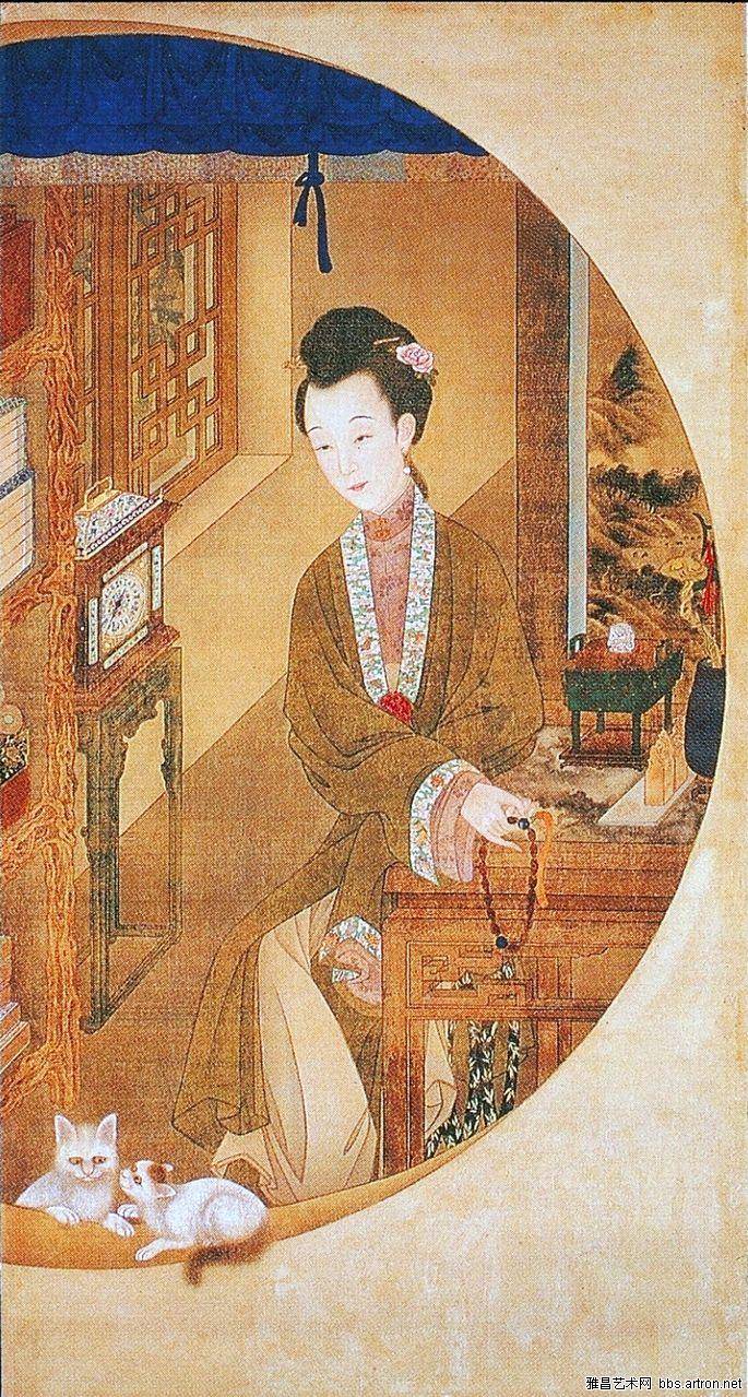 雍亲王题书堂深居图  捻珠观猫
