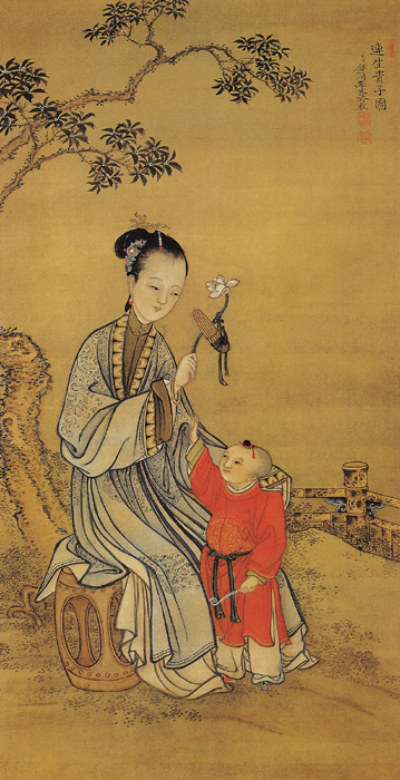 冷枚《连生贵子图》