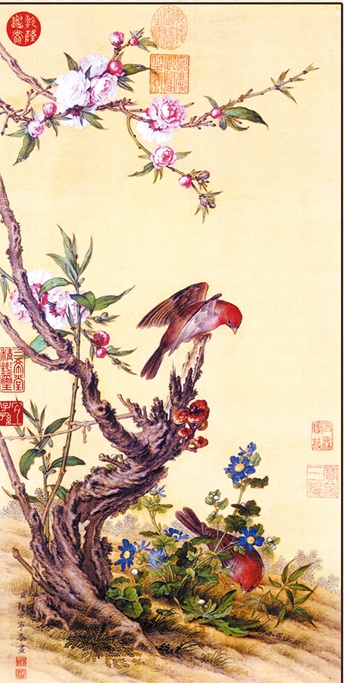 郎世宁《吉祥富贵花鸟图》