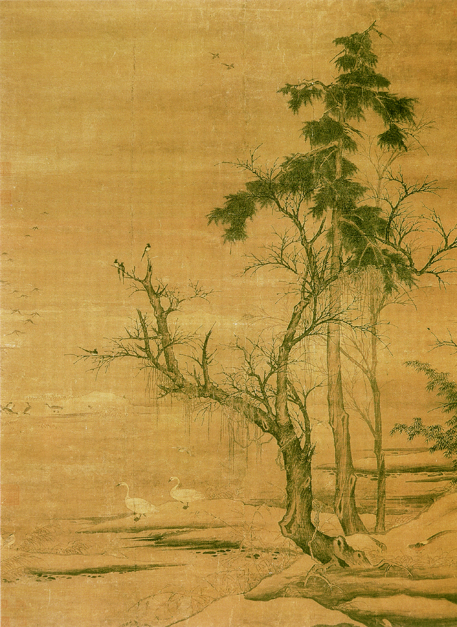 五代 黄荃《湖岸寒禽图》