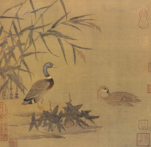五代 黄荃《溪芦野鸭图》纸本设色