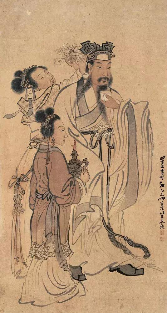 清 苏留鹏《宋徽宗戴花侍从》