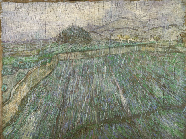 梵高的油画《Wheat Field in Rain》（雨中的麦田 ）