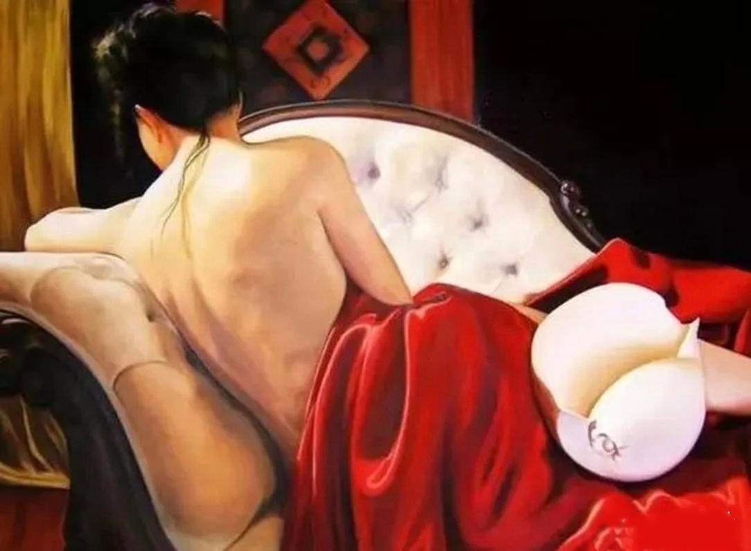 凯瑟琳·朗赫斯特的油画作品《女人与海螺》
