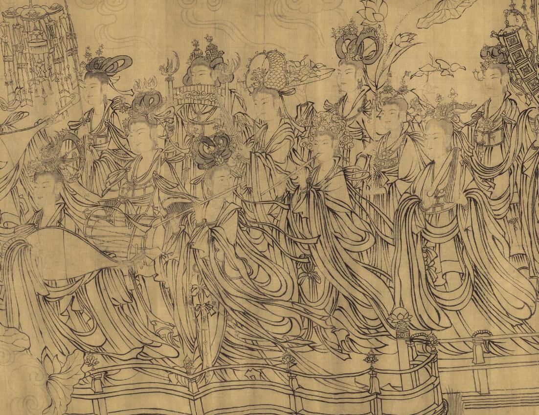 满墙风动的众神，白描人物画范本——武宗元《朝元仙仗图》