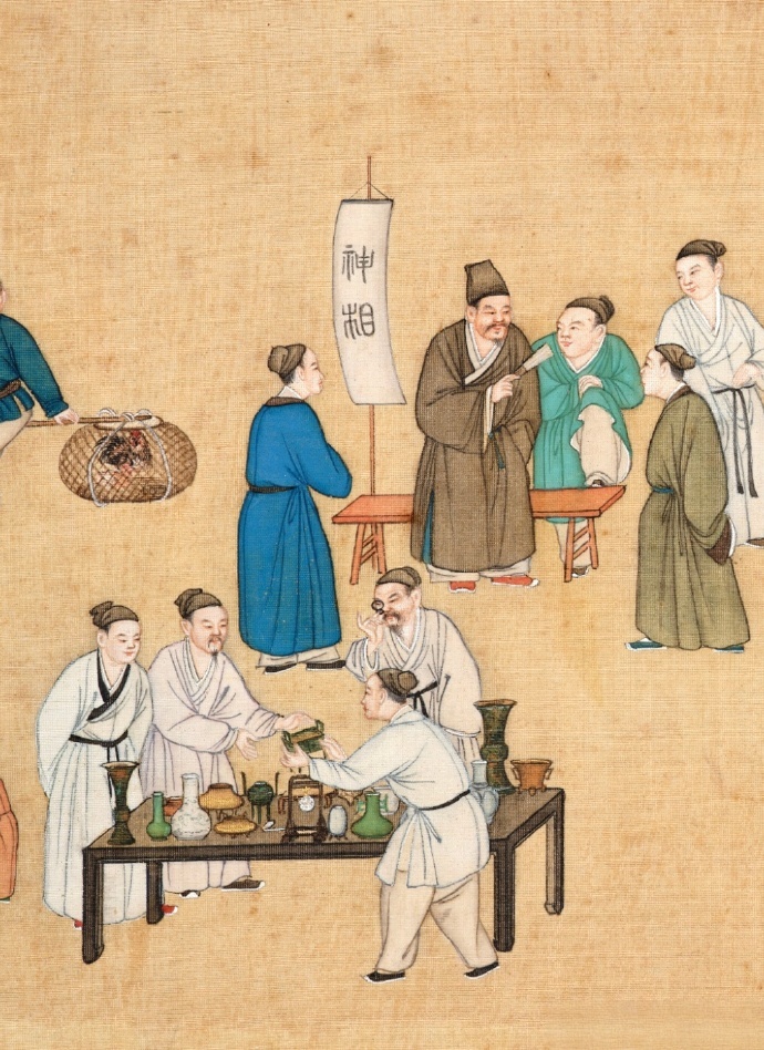 乾隆九年宫廷画家丁观鹏《太平春市》中
