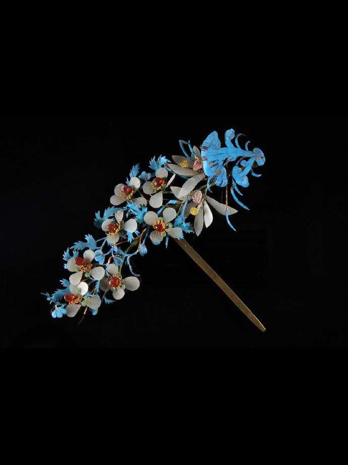 清 点翠海棠花纹头花